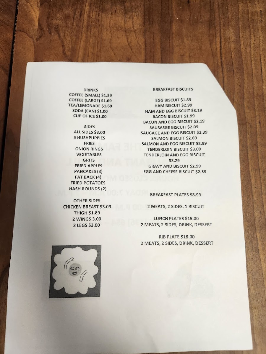 All in the Family Grill and Mini mart menu board