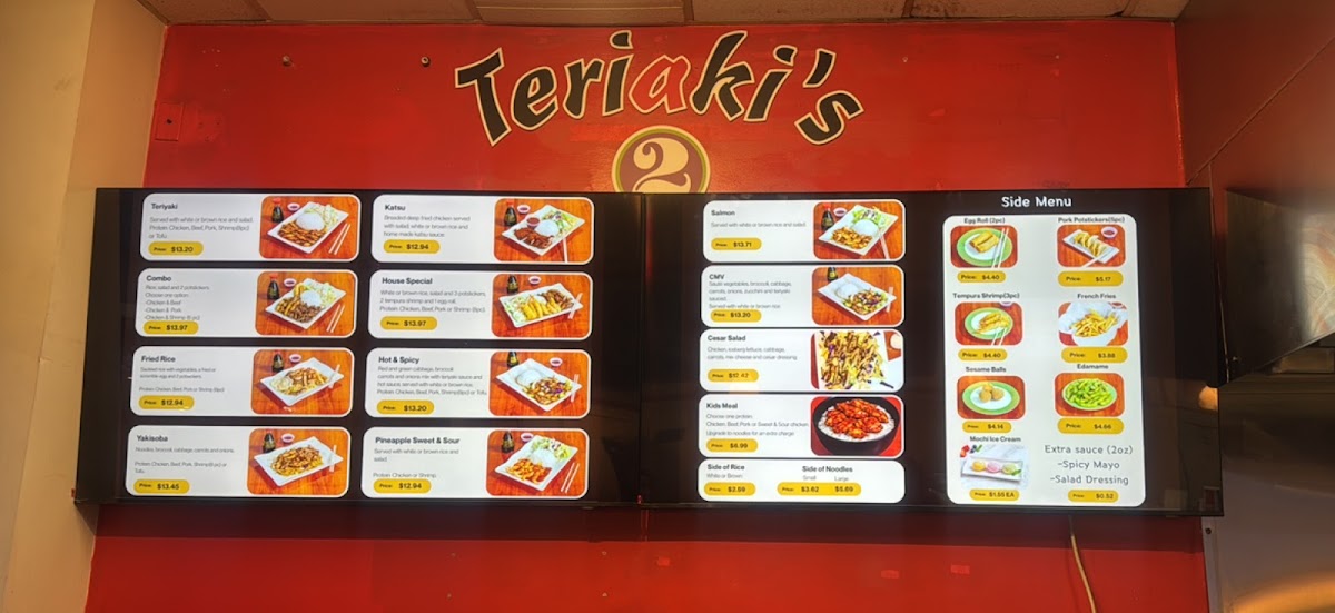 Teriaki's 2 menu board