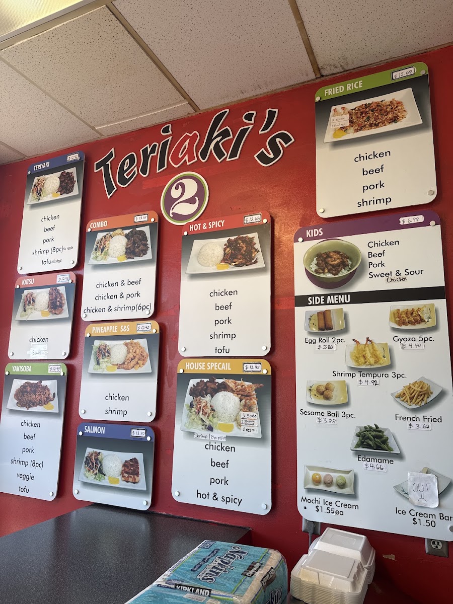Teriaki's 2 menu board