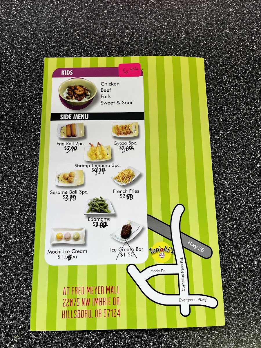 Teriaki's 2 menu board