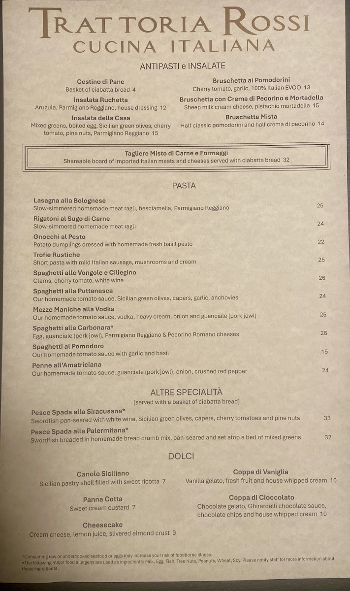 Trattoria Rossi menu board