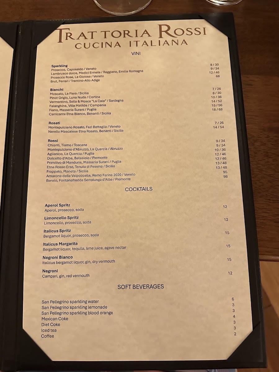Trattoria Rossi menu board