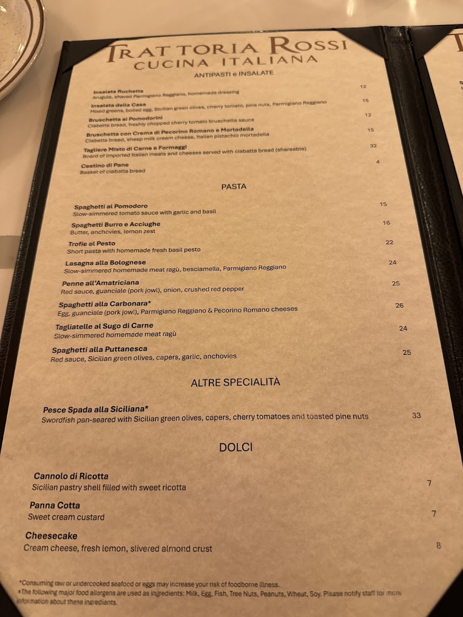 Trattoria Rossi menu board