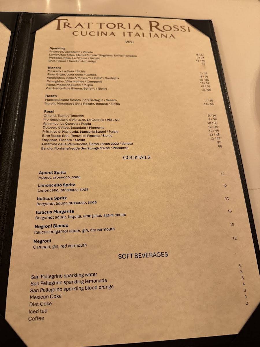 Trattoria Rossi menu board
