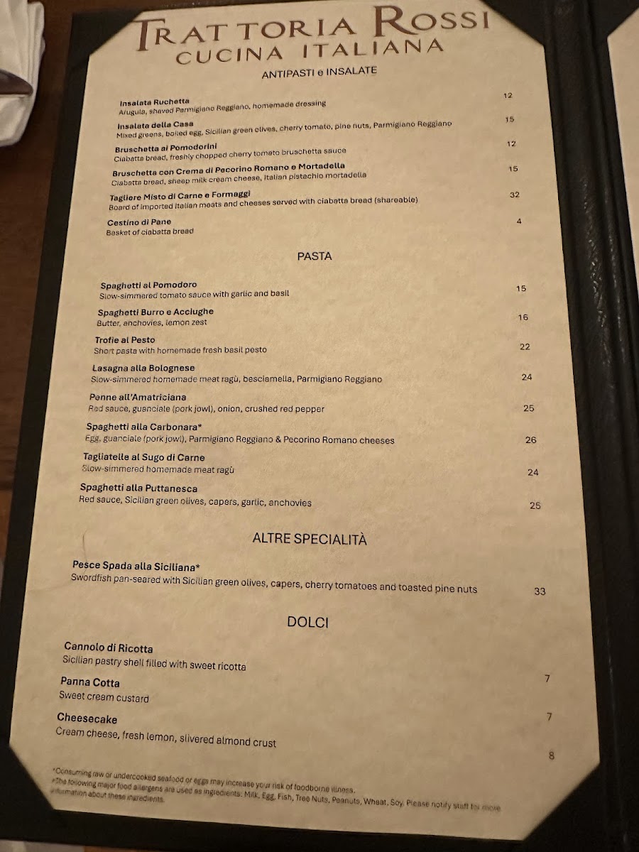 Trattoria Rossi menu board