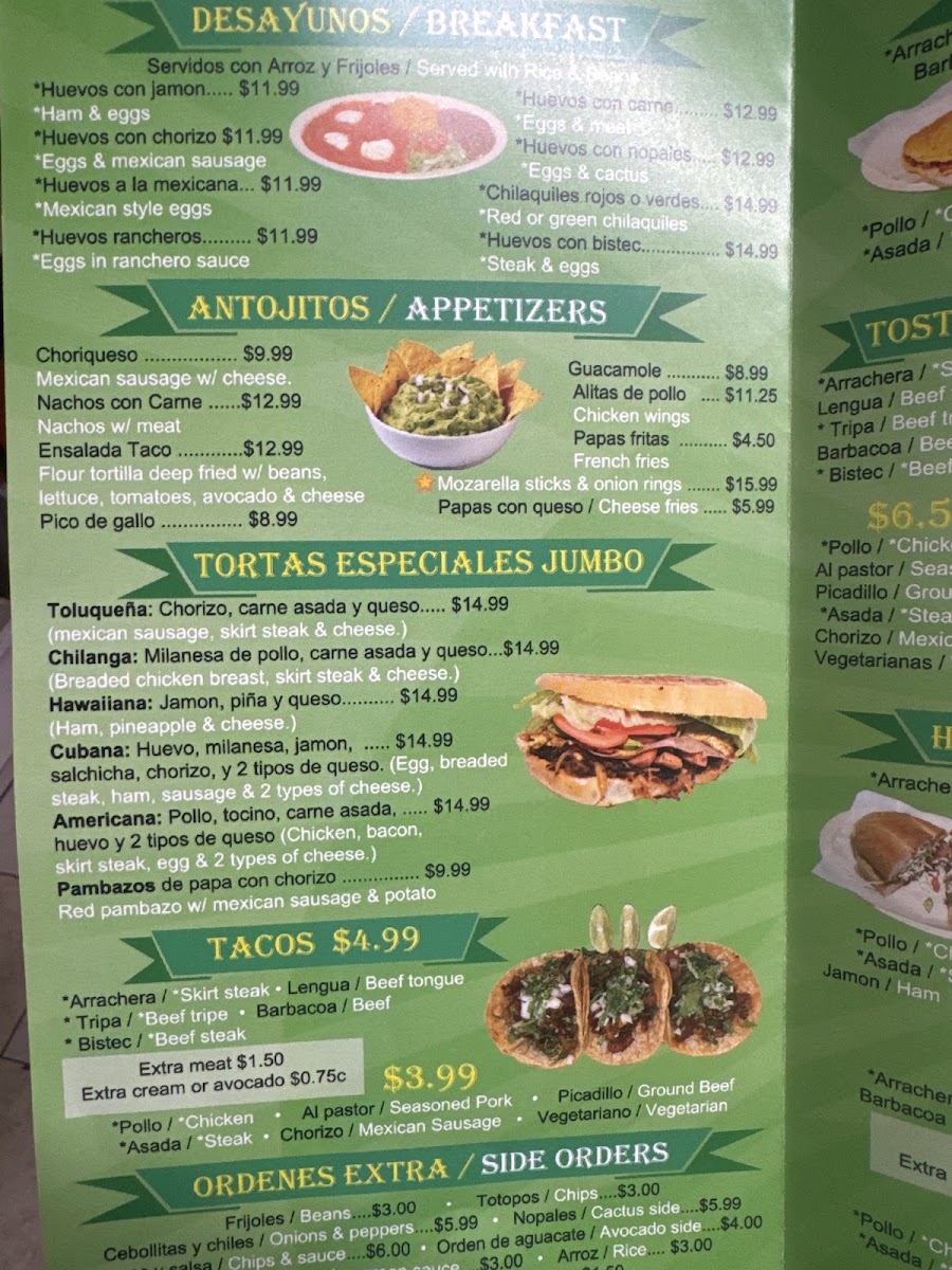 La Taqueria El Primo menu board