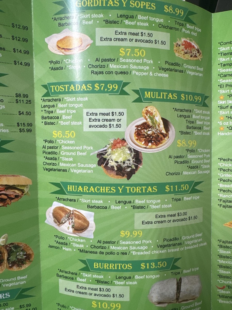 La Taqueria El Primo menu board