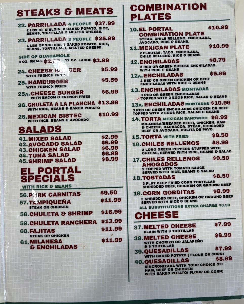 El Portal Del CIRO'S Mexican & Seafood menu board