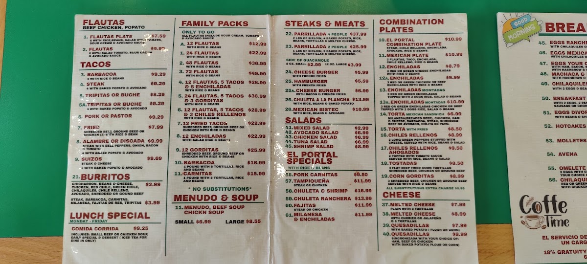 El Portal Del CIRO'S Mexican & Seafood menu board
