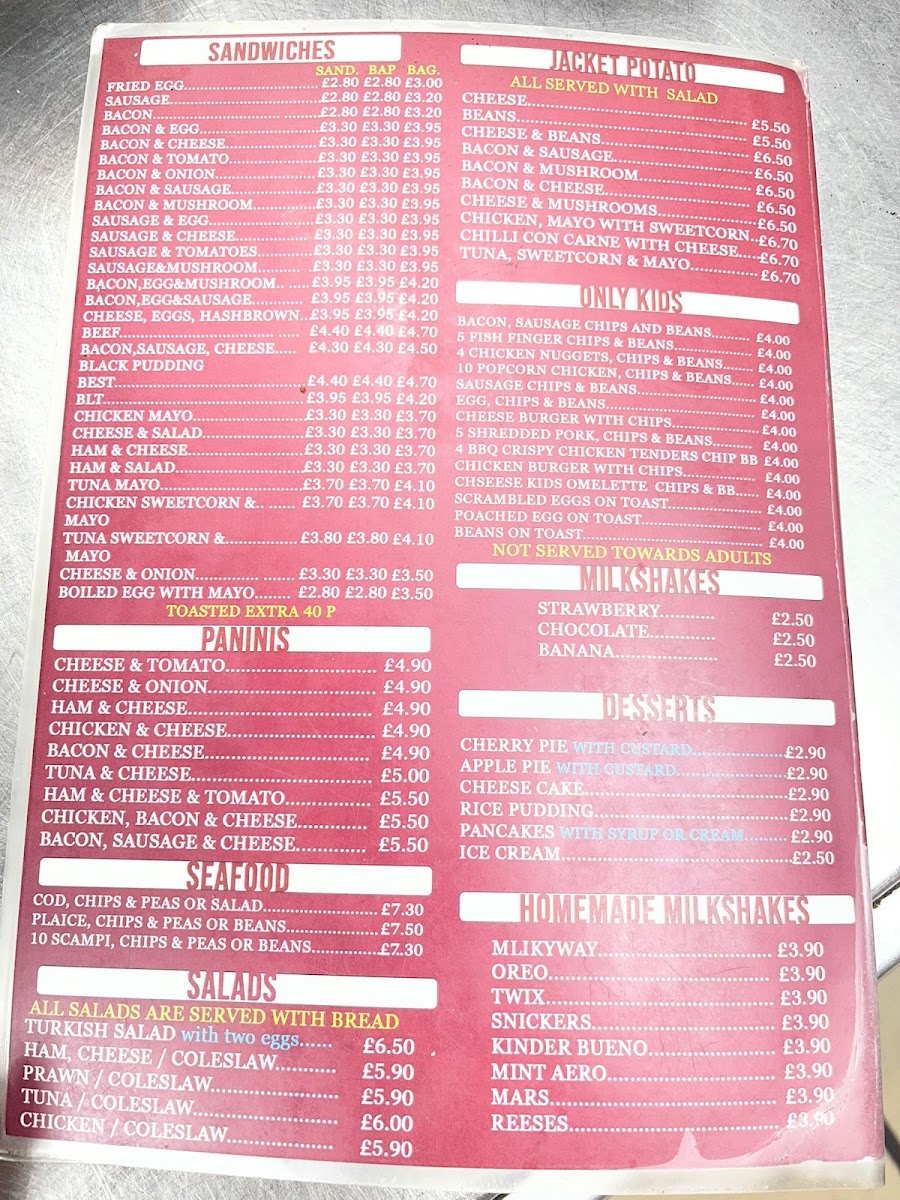 Biddulph Café menu board