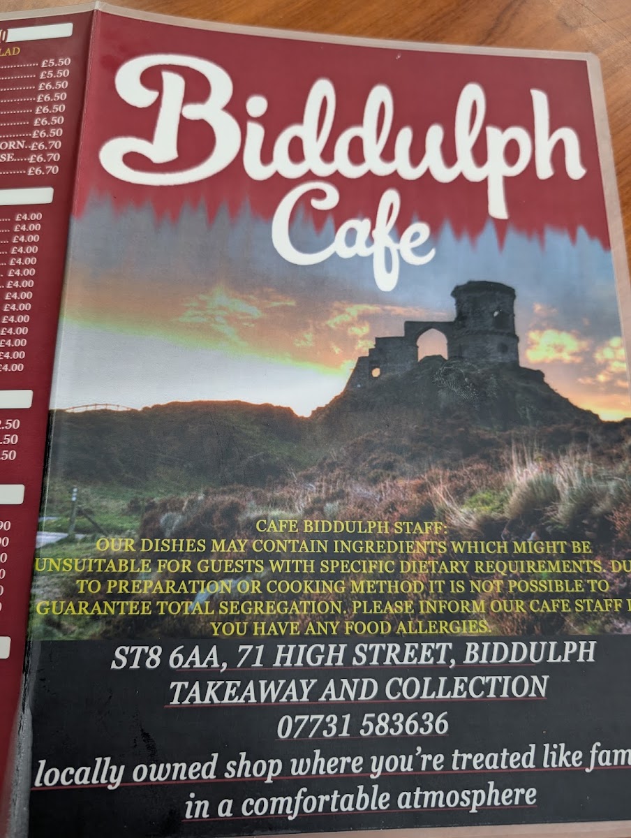Biddulph Café menu board