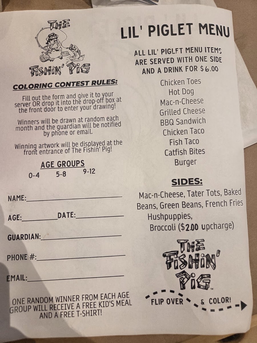 The Fishin' Pig-Daleville menu board