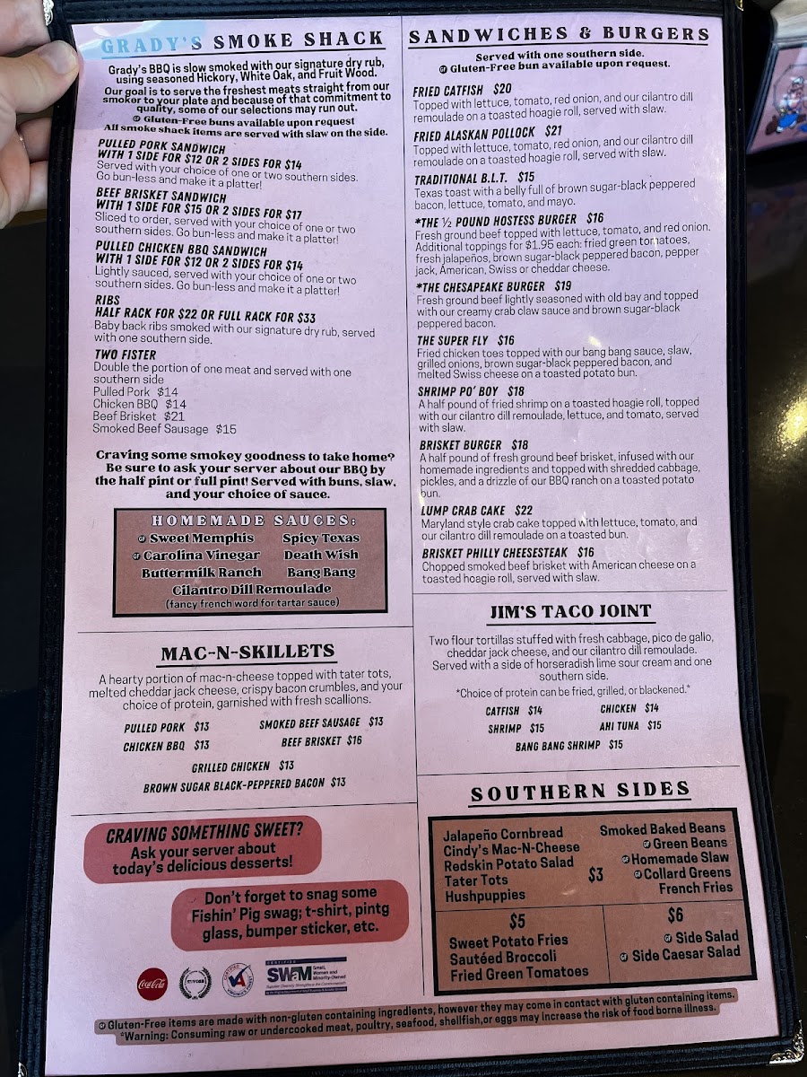 The Fishin' Pig-Daleville menu board