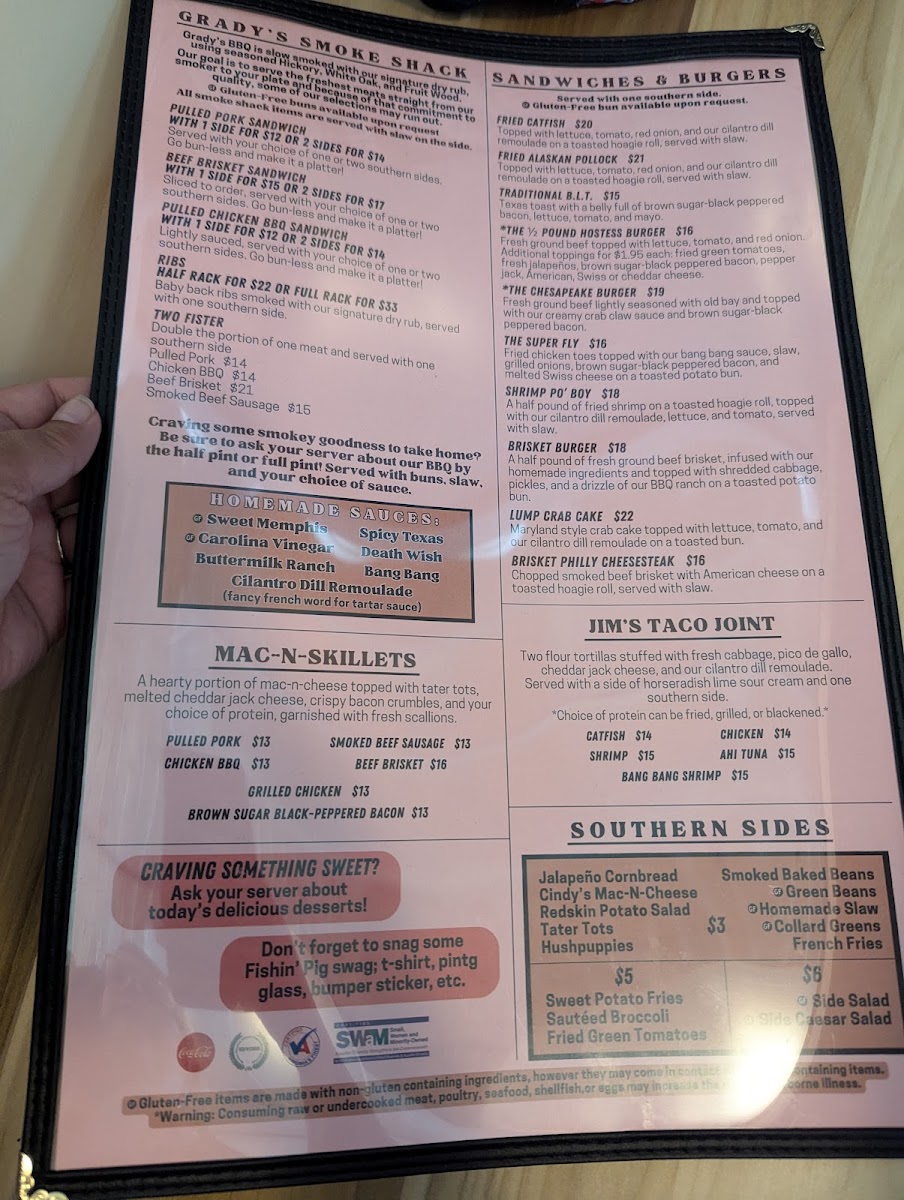 The Fishin' Pig-Daleville menu board