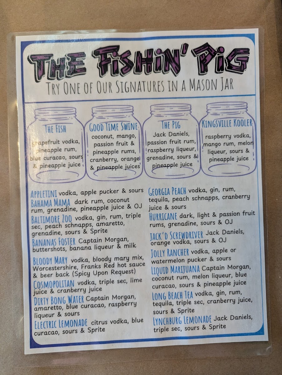 The Fishin' Pig-Daleville menu board