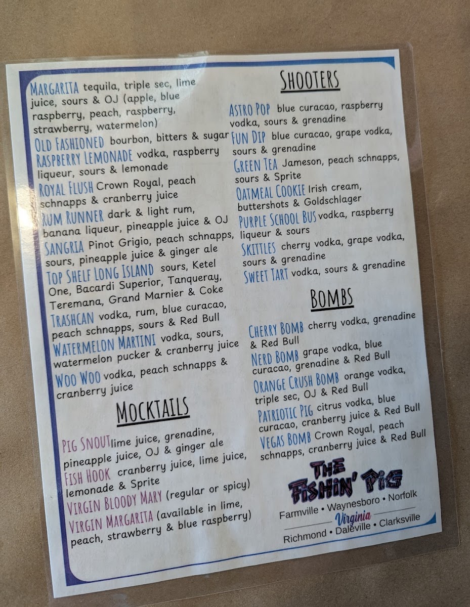 The Fishin' Pig-Daleville menu board