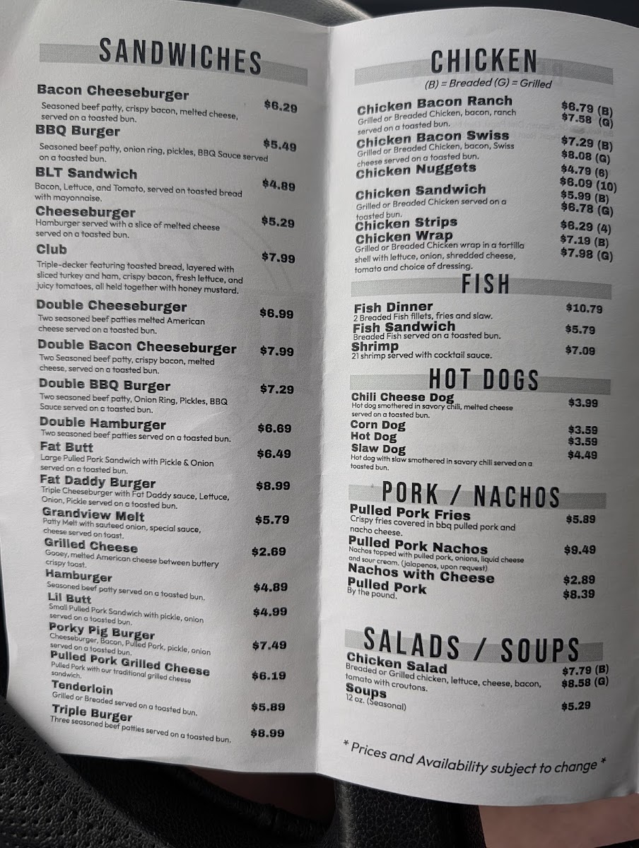 Fat Daddy's Grill & Chill menu board