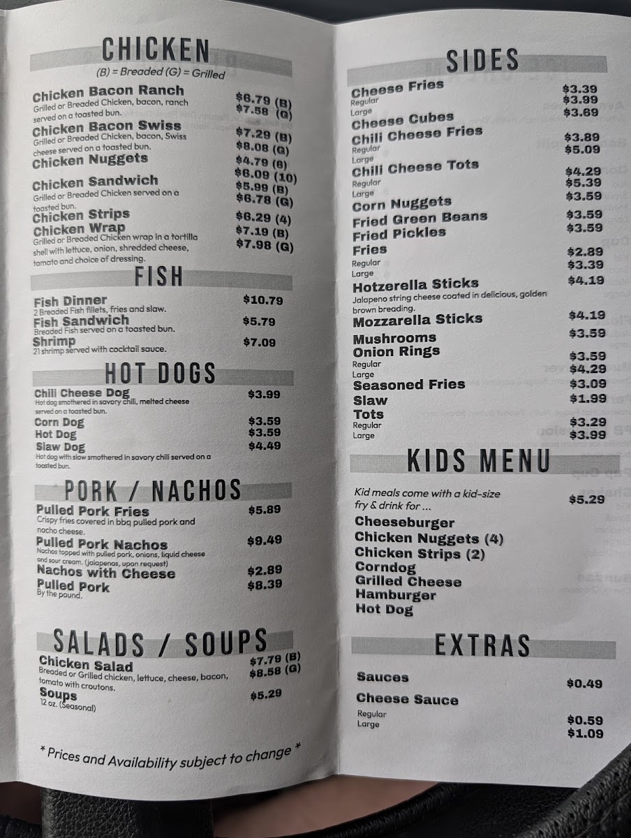Fat Daddy's Grill & Chill menu board