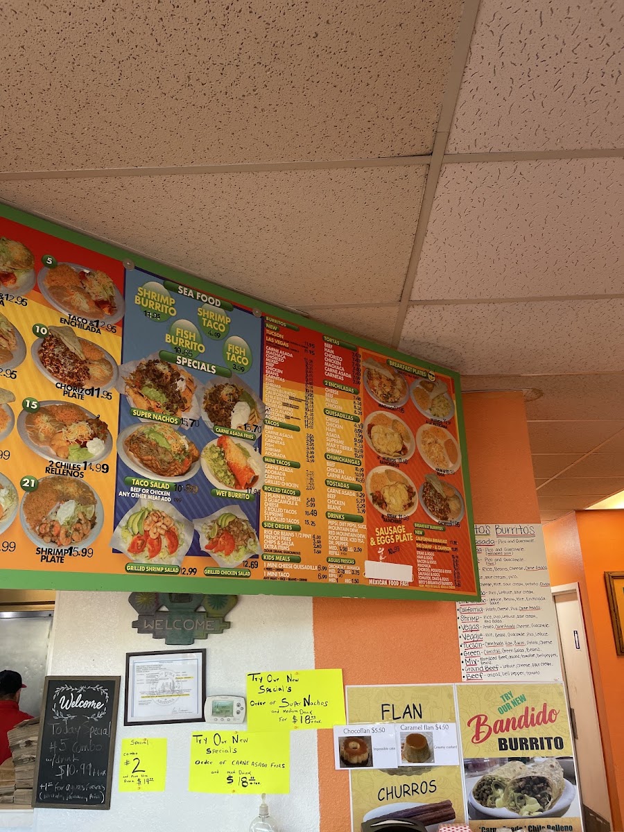 El Beto Mexican Food menu board