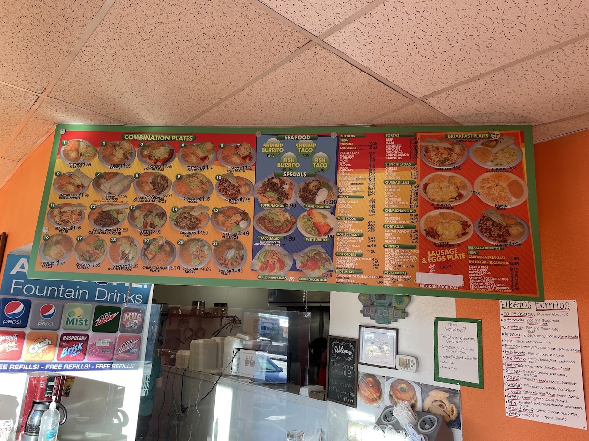 El Beto Mexican Food menu board
