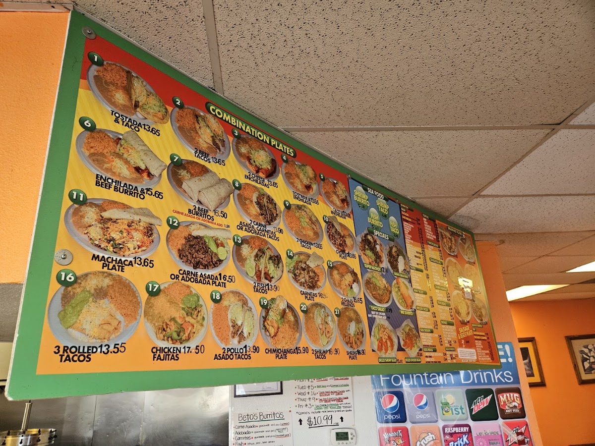 El Beto Mexican Food menu board