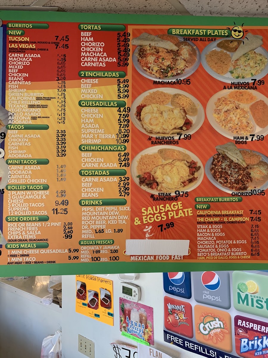El Beto Mexican Food menu board
