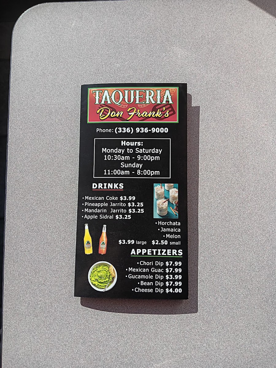 Taqueria Don Frank's menu board