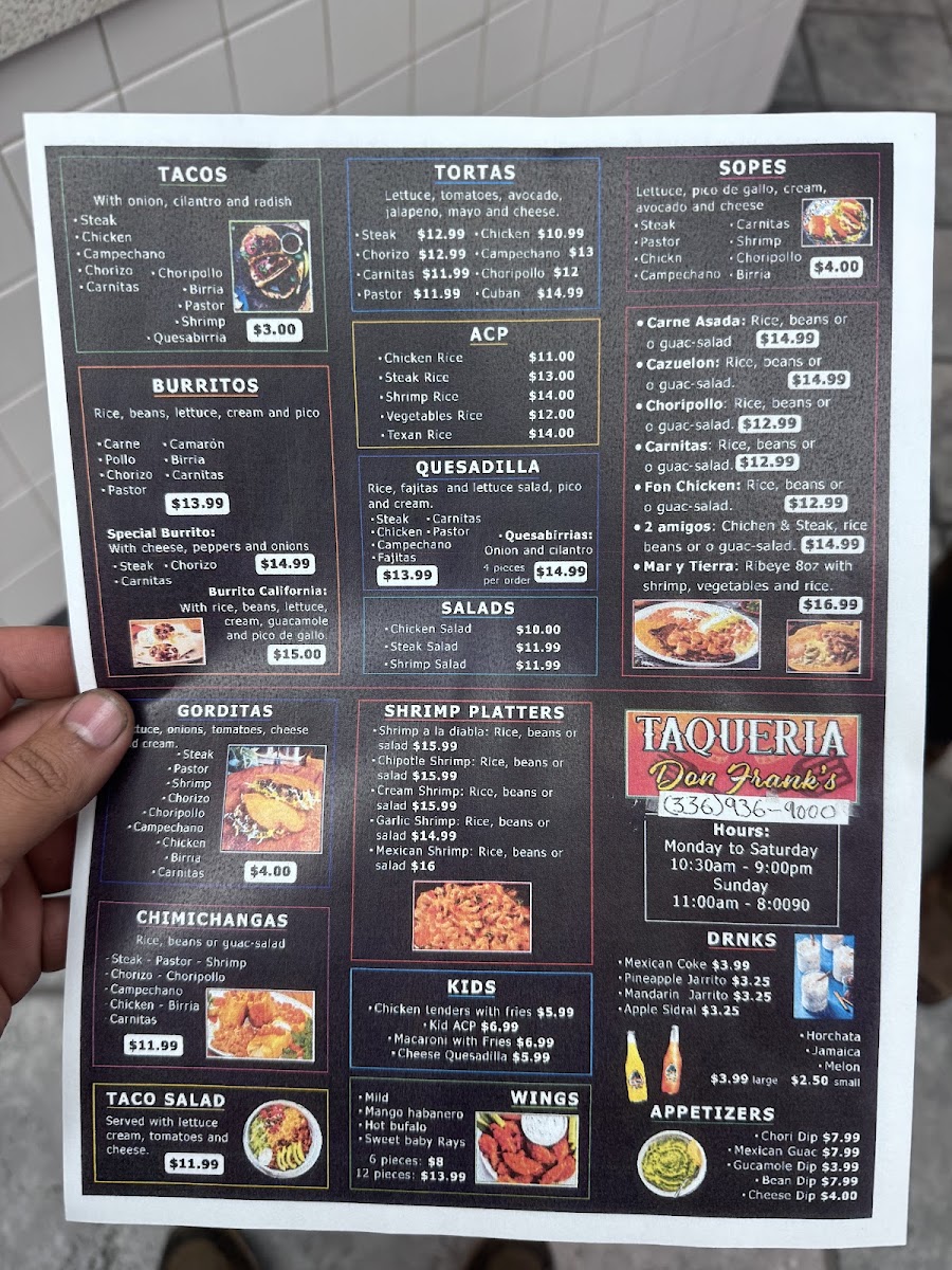 Taqueria Don Frank's menu board