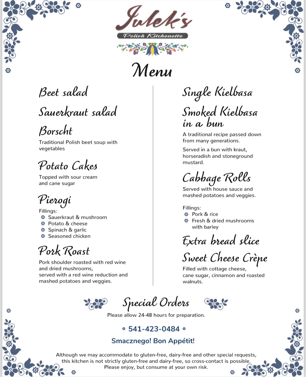 Julek's Polish Kitchenette menu board