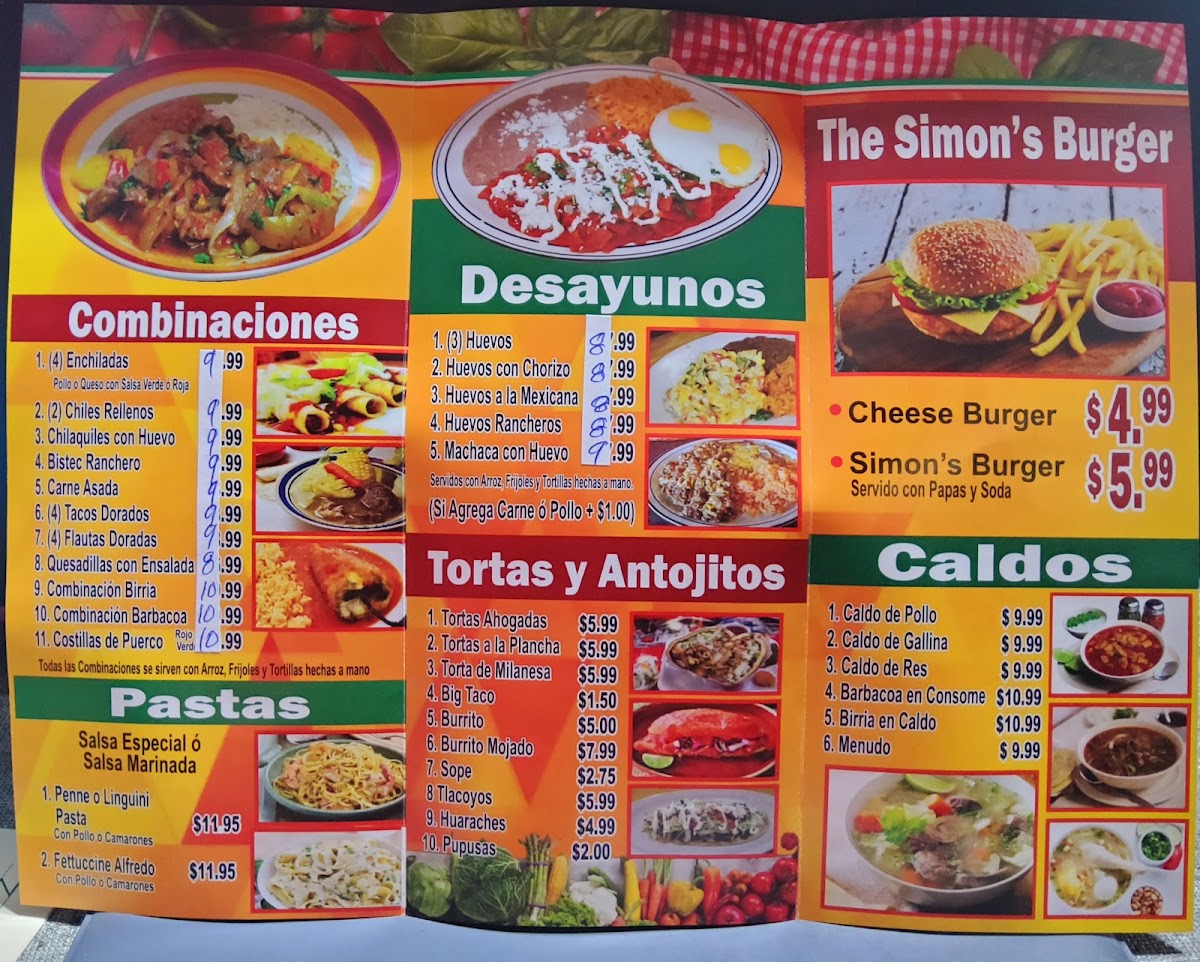 Simon's Restaurant menu board