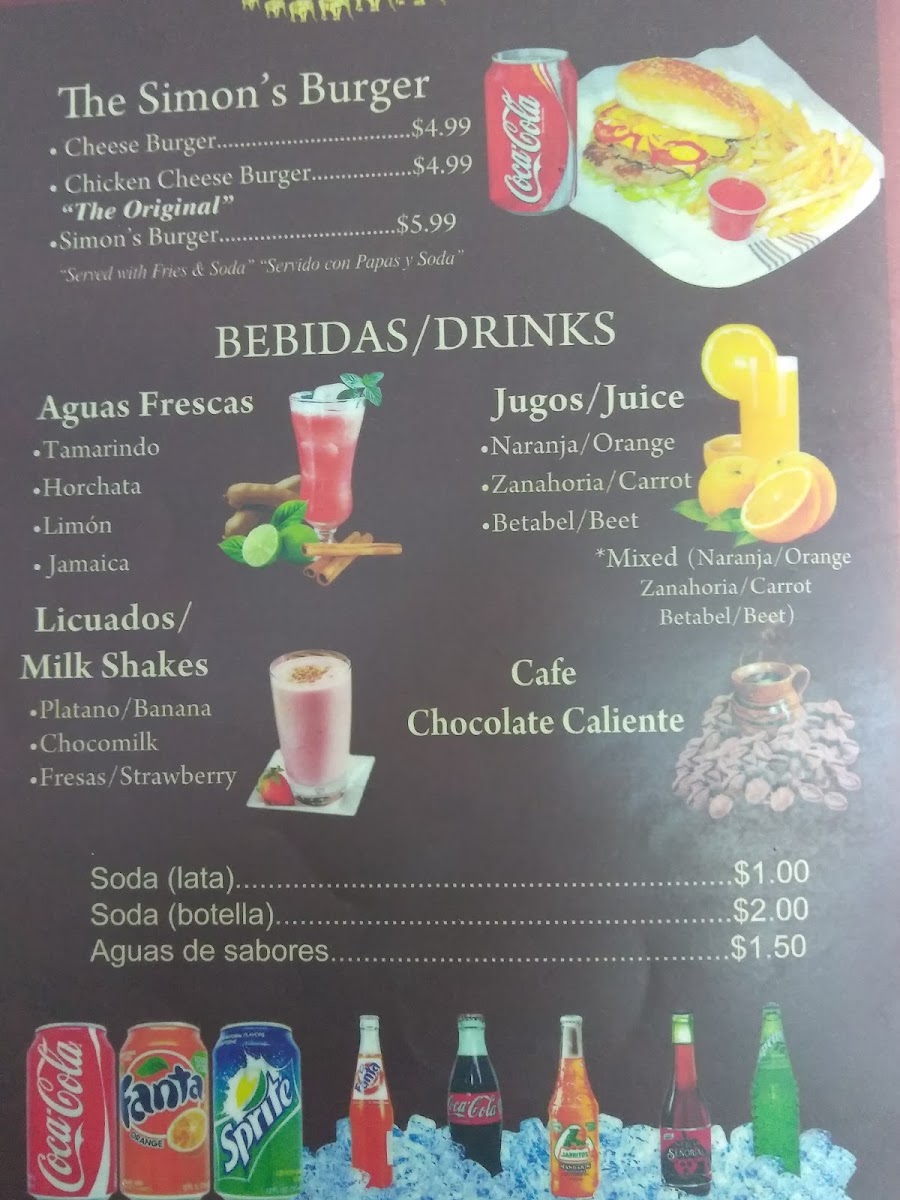 Simon's Restaurant menu board