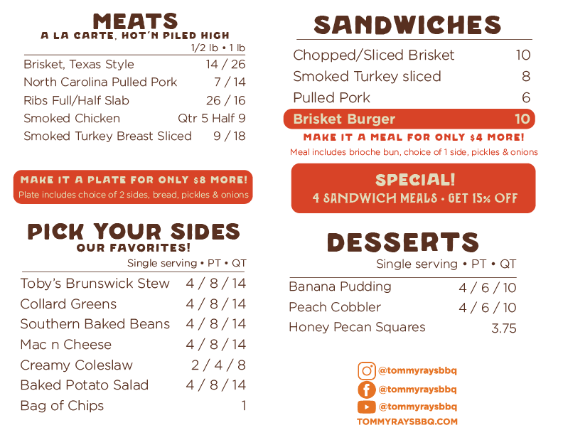 Tommy Ray's BBQ menu board