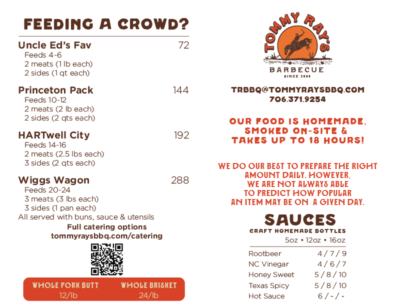 Tommy Ray's BBQ menu board