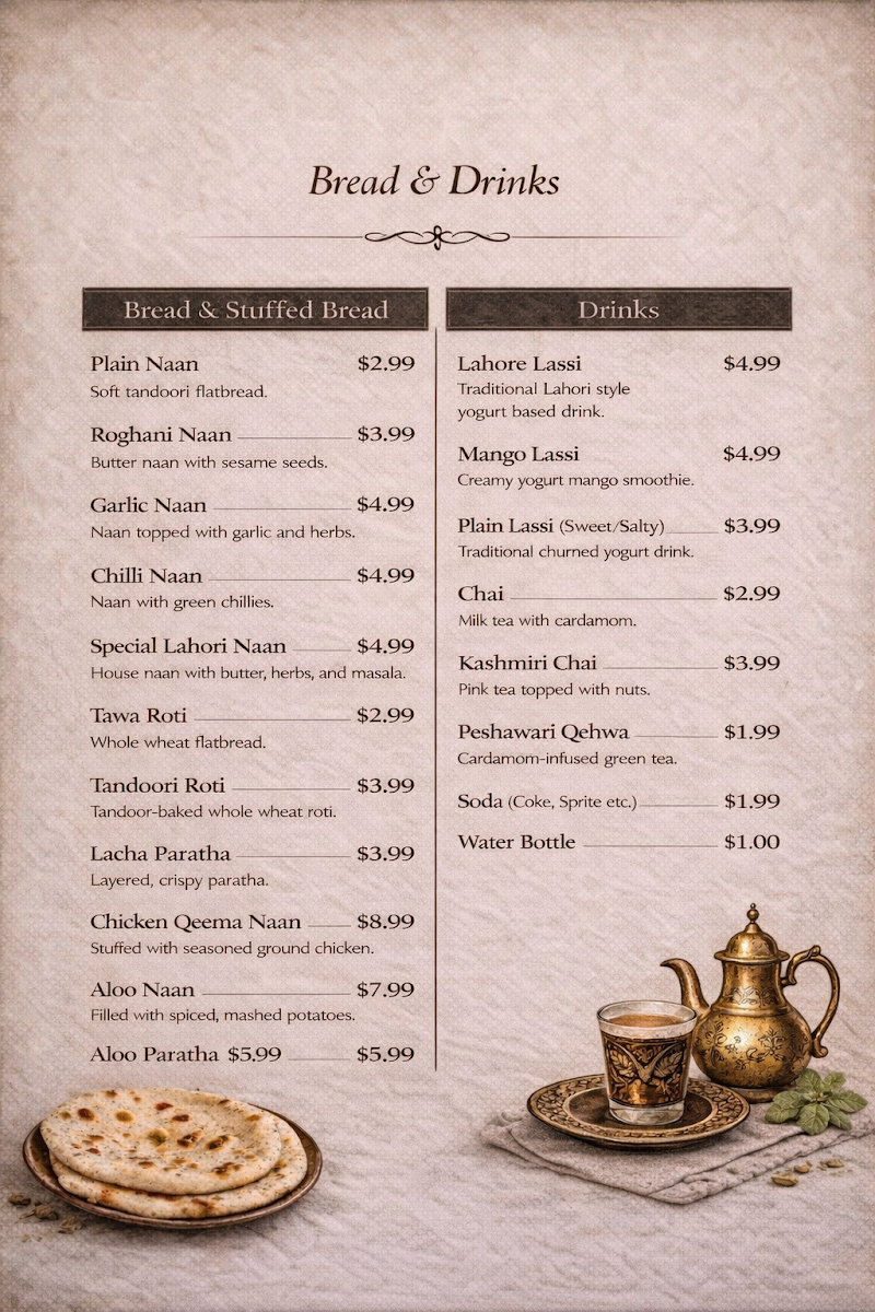 Lahore Spice menu board