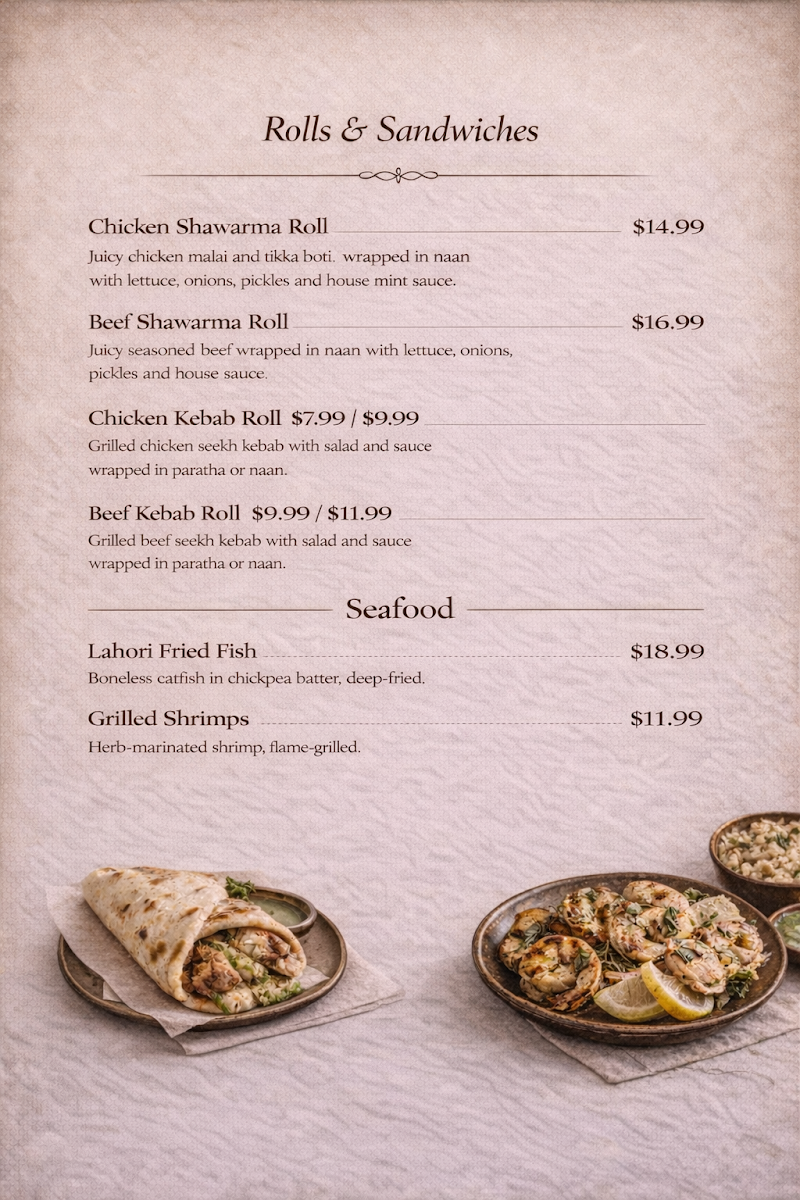 Lahore Spice menu board