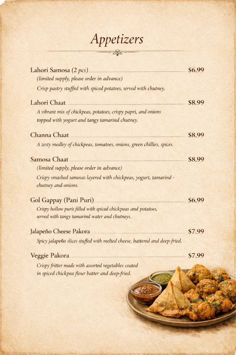 Lahore Spice menu board