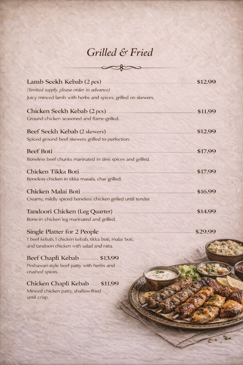 Lahore Spice menu board