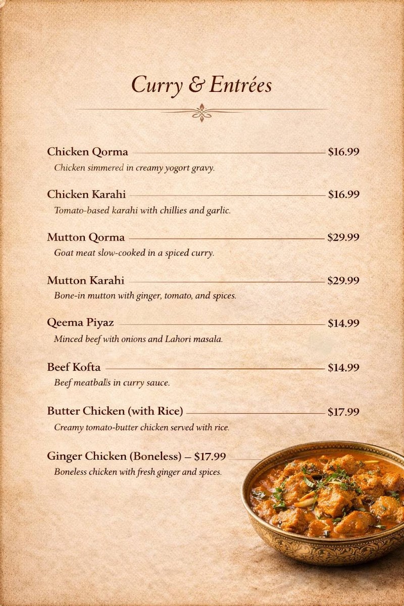 Lahore Spice menu board