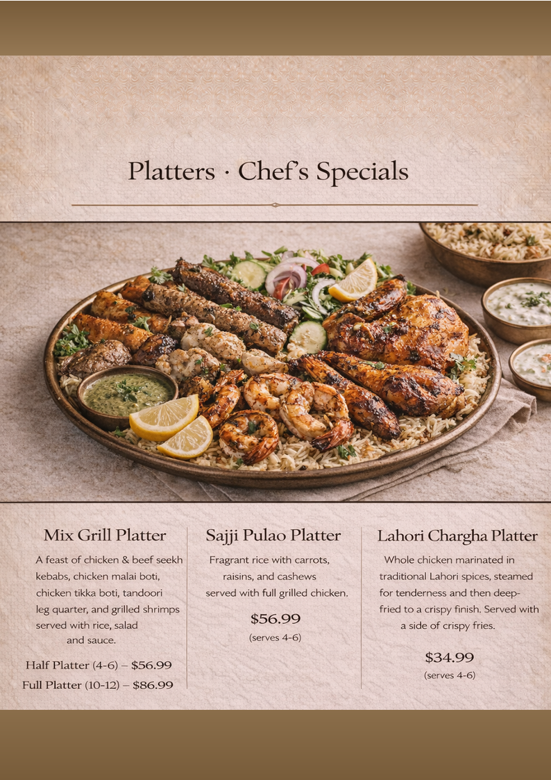 Lahore Spice menu board