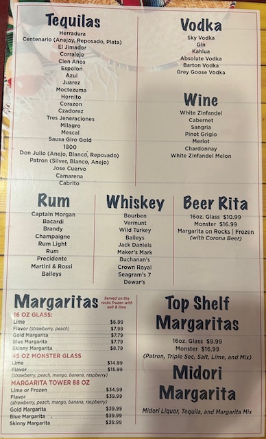 Pueblo Viejo menu board