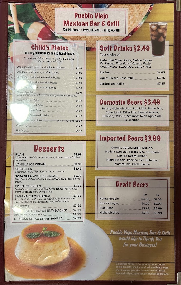 Pueblo Viejo menu board