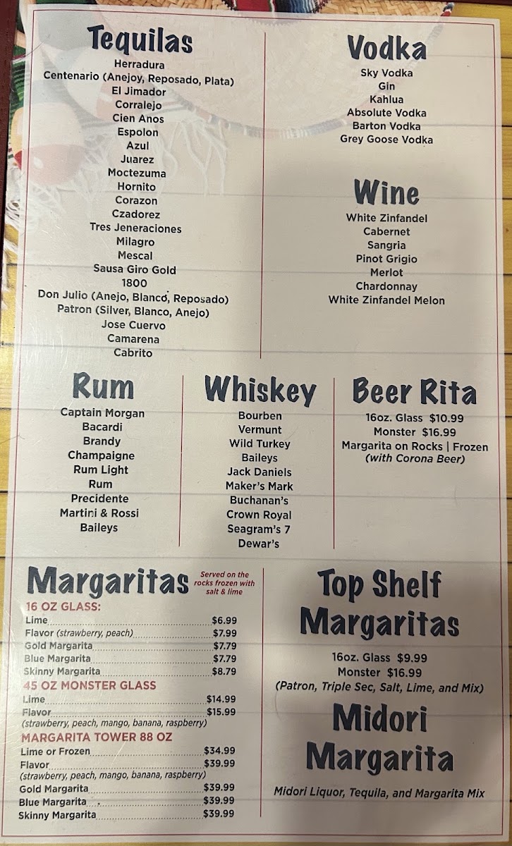 Pueblo Viejo menu board