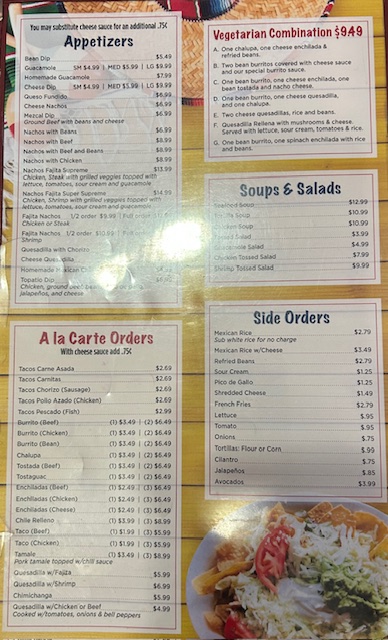 Pueblo Viejo menu board