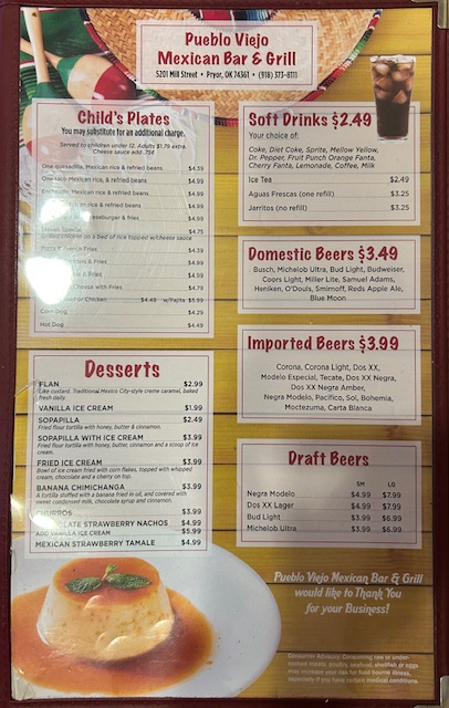 Pueblo Viejo menu board