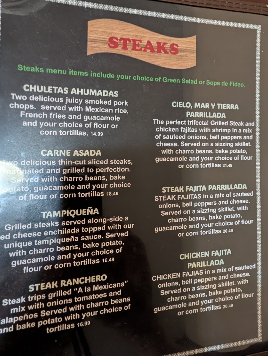 Garibaldi Mexican Kitchen menu board