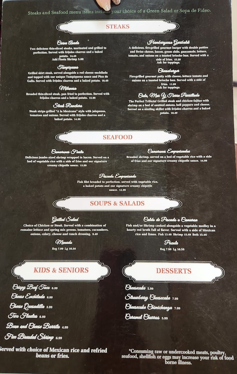 Garibaldi Mexican Kitchen menu board