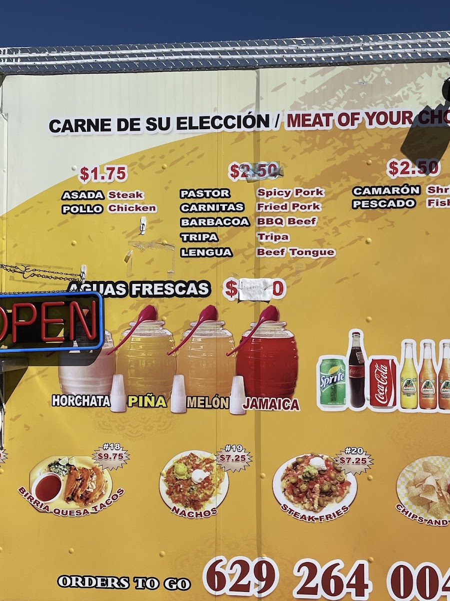 Taqueria Los Dos Rancheros menu board
