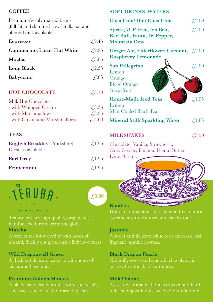 Rye Cafe and Juice Bar menu board
