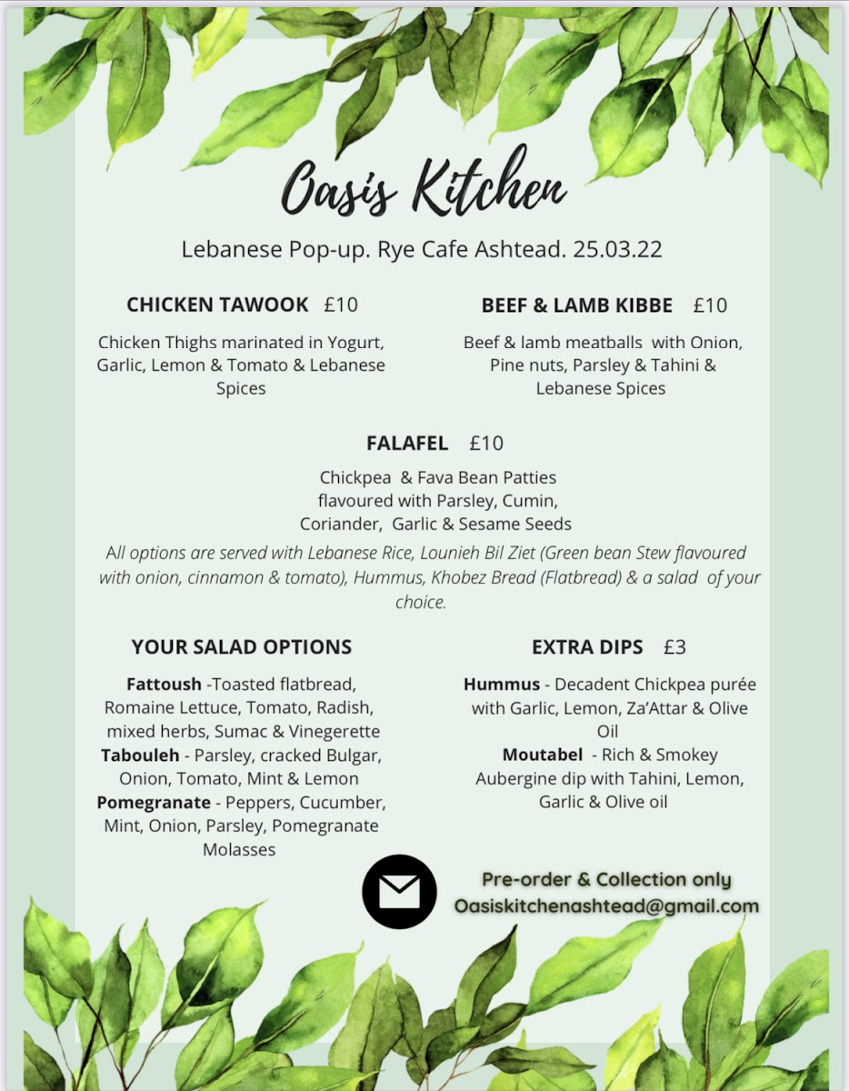 Rye Cafe and Juice Bar menu board