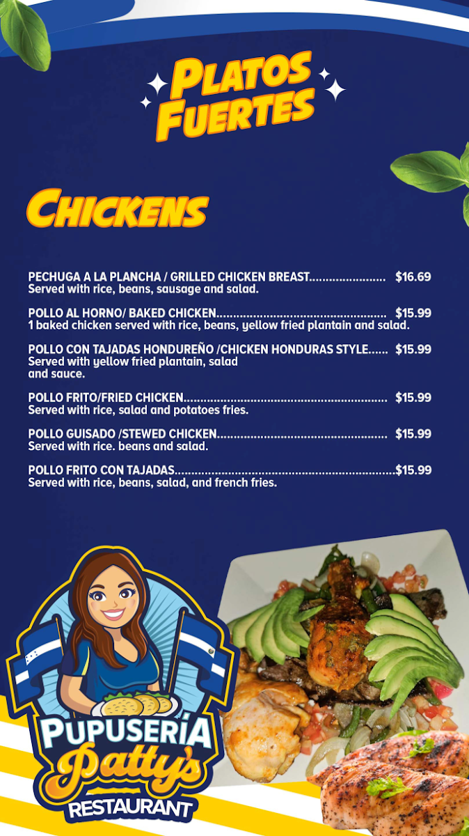 Pupusería Patty's – Arden NC menu board